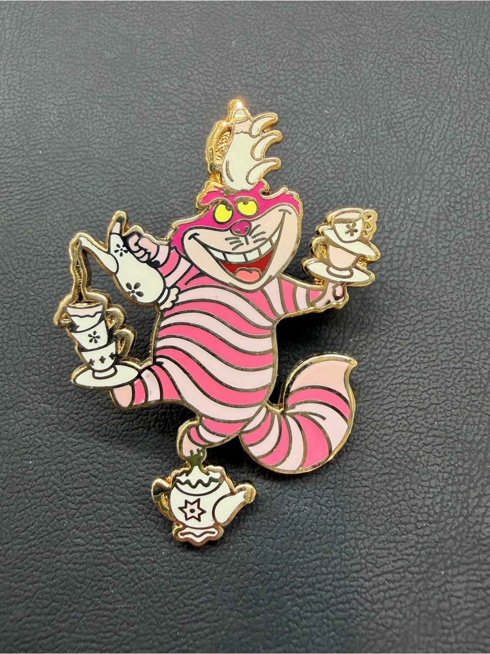 Disney Cheshire Cat Pink Striped Tea Party Enamel Pin